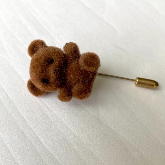 Vintage 1980s Fuzzy Teddy Bear Stick Pin Brooch - Picture 5 of 8